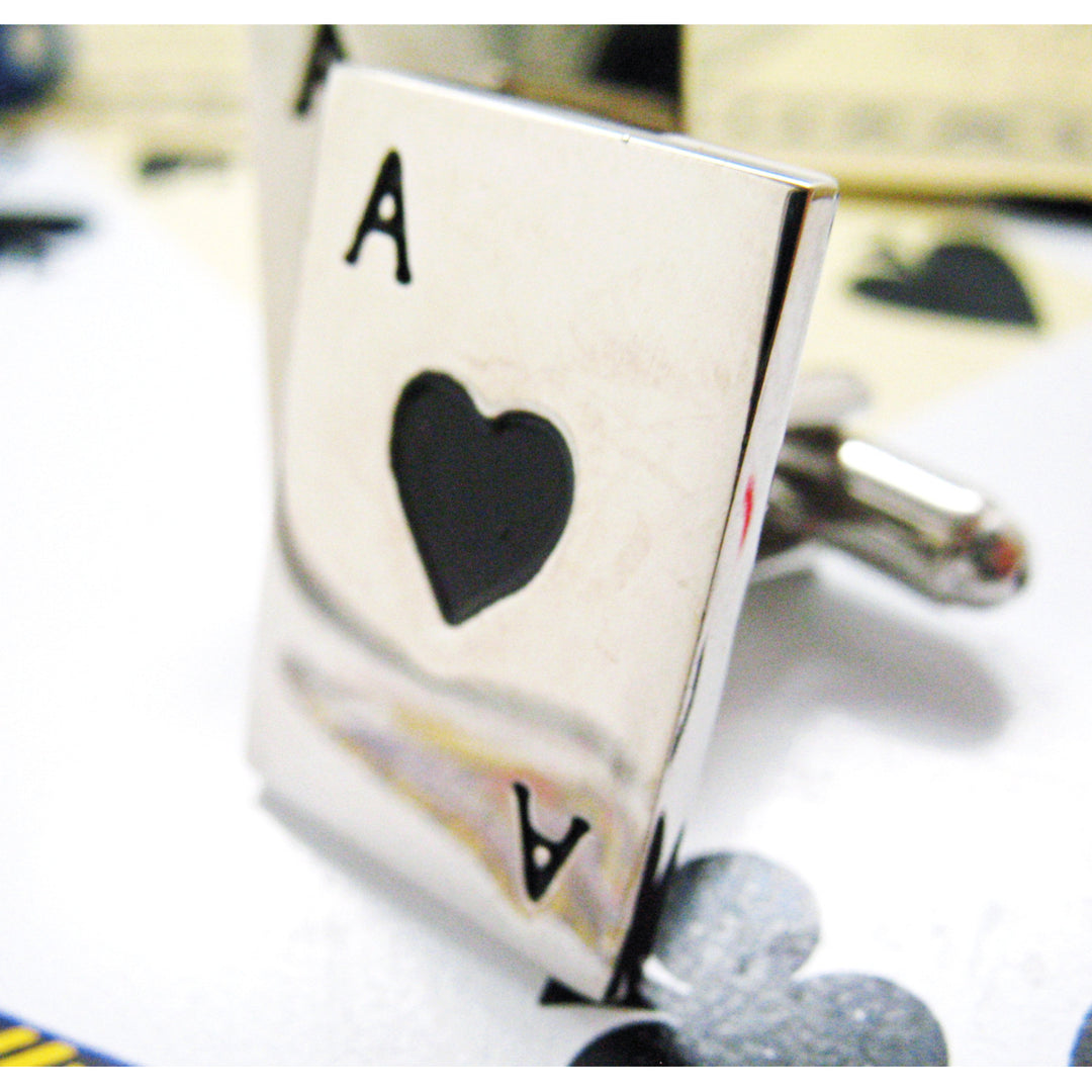 Las Vegas Black Ace of Hearts Card Cufflinks Silver Toned Vegas Fun Gambling Cuff Links Image 3