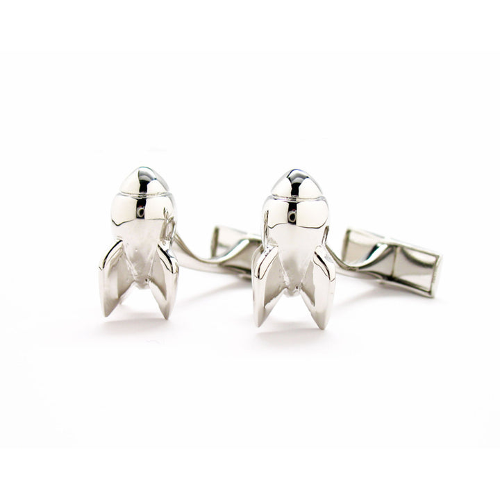 Rocket Man Cufflinks Silver Tone 3D Major Tom Whale Tail Post Cuff Links Touch Down Space Mission Apollo Astronaut Image 1