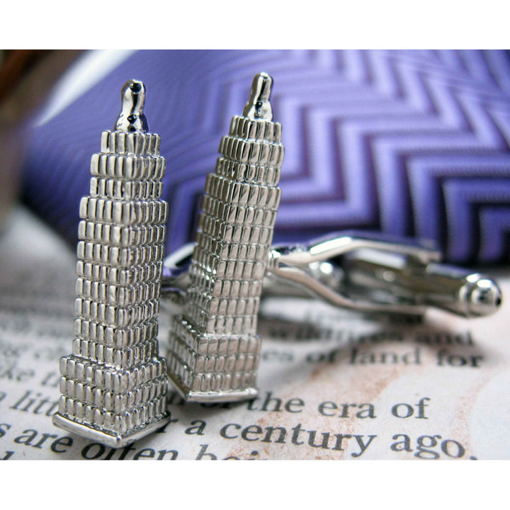 Empire State Building Cufflinks 3-D in  York City Silver Tone Cufflinks NYC Cuff Links Comes with Gift Box Image 2