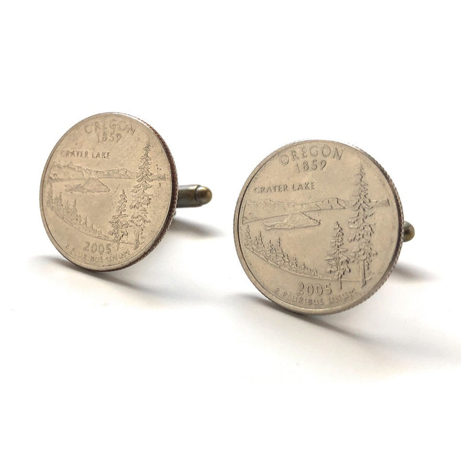 Enamel Cufflinks Oregon State Quarter Enamel Coin Jewelry Money Currency Finance Accountant Cuff Links Designer Handmade Image 1
