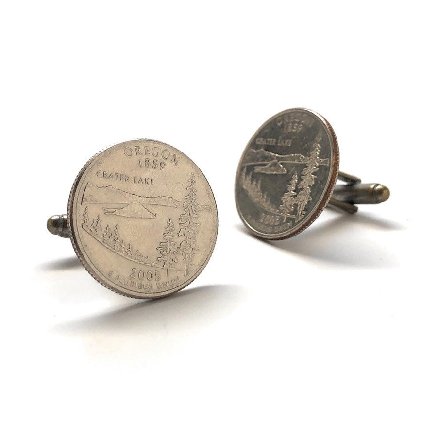 Enamel Cufflinks Oregon State Quarter Enamel Coin Jewelry Money Currency Finance Accountant Cuff Links Designer Handmade Image 2