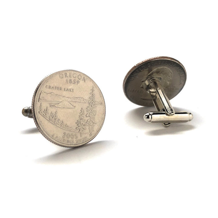 Enamel Cufflinks Oregon State Quarter Enamel Coin Jewelry Money Currency Finance Accountant Cuff Links Designer Handmade Image 3
