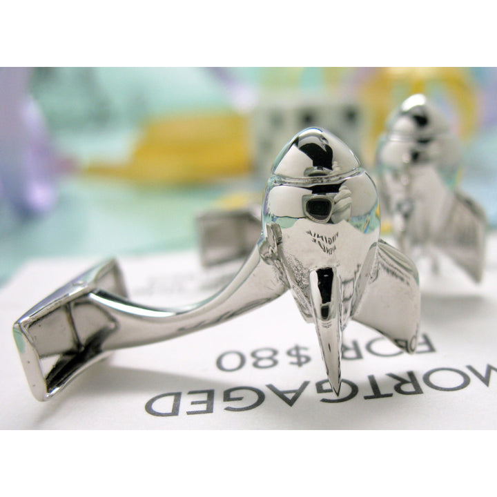 Rocket Man Cufflinks Silver Tone 3D Major Tom Whale Tail Post Cuff Links Touch Down Space Mission Apollo Astronaut Image 4