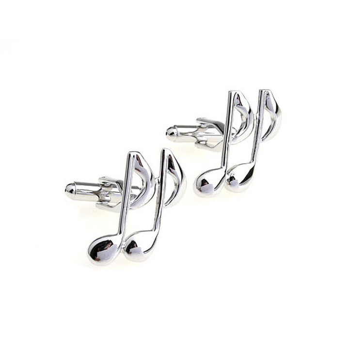 Silver Tone Double Music Notes Cufflinks Cuff Links Image 1