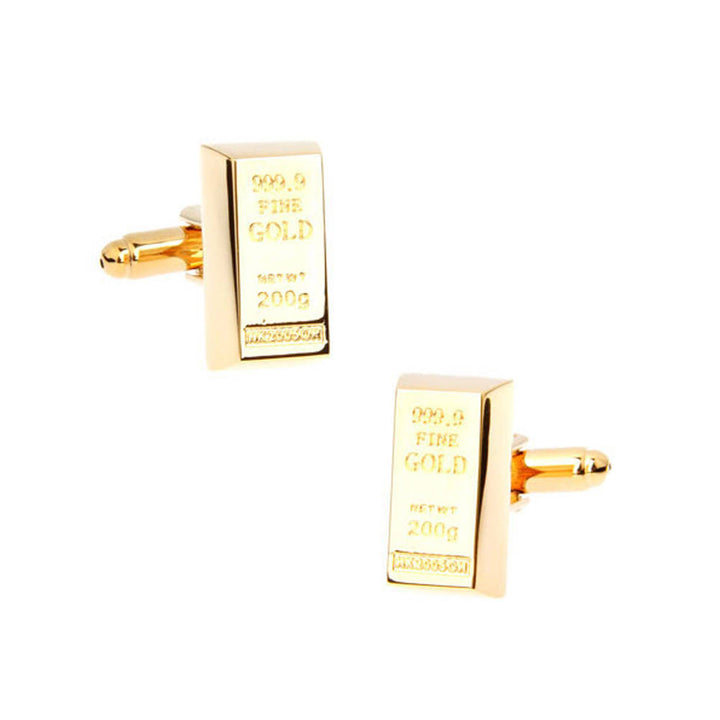 Gold Tone Plated Bullion Bar Cufflinks Financial Rich Fort Knox Cool Fun Money Cuff Links Comes with Gift Box Image 1