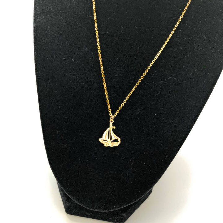 Necklace Sail Boat Away with Me  14K White Gold Plated 16" Necklace Comes with Gift Box Image 1