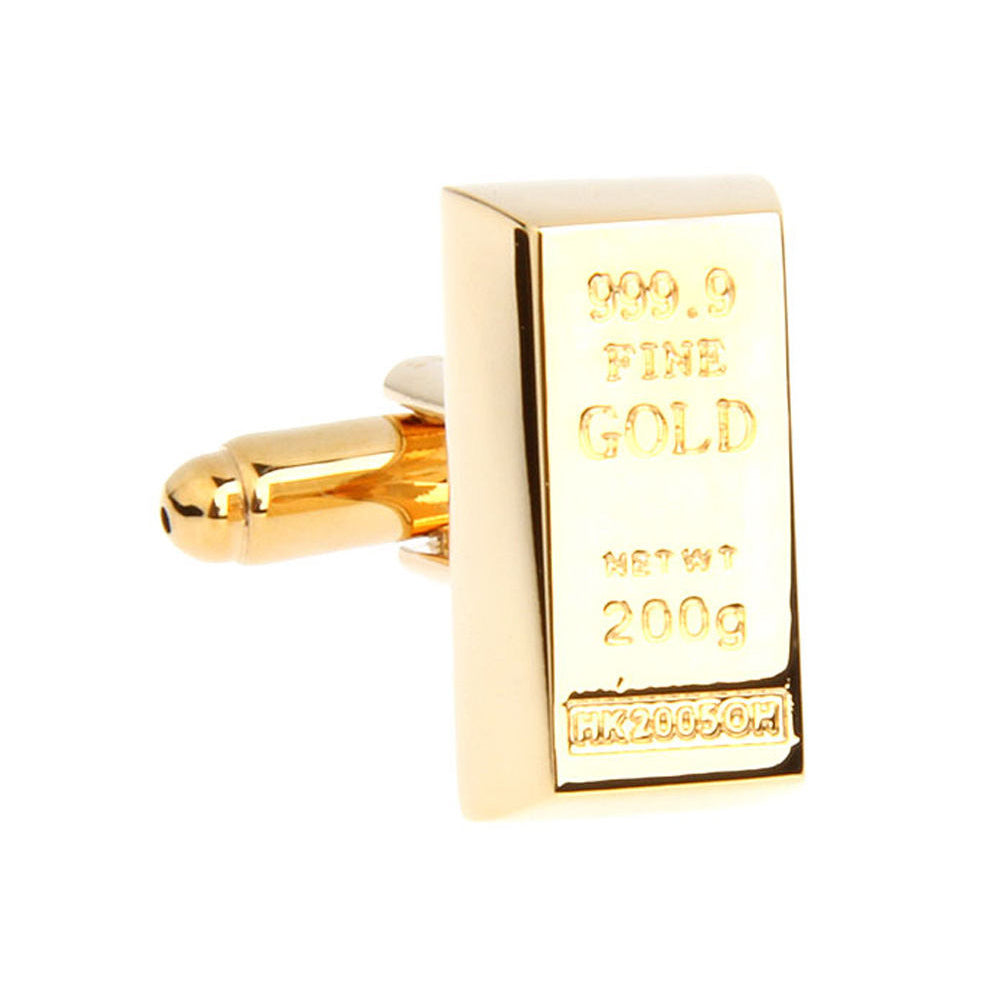 Gold Tone Plated Bullion Bar Cufflinks Financial Rich Fort Knox Cool Fun Money Cuff Links Comes with Gift Box Image 3