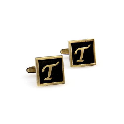 T Initial Cufflinks Antique Brass Square 3-D Letter Vintage English Lettering Cuff Links Groom Father Bride Wedding  Box Image 4