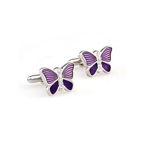 Purple Butterfly Cufflinks Silver Lavender with Crystals Accents Cuff Links Image 2