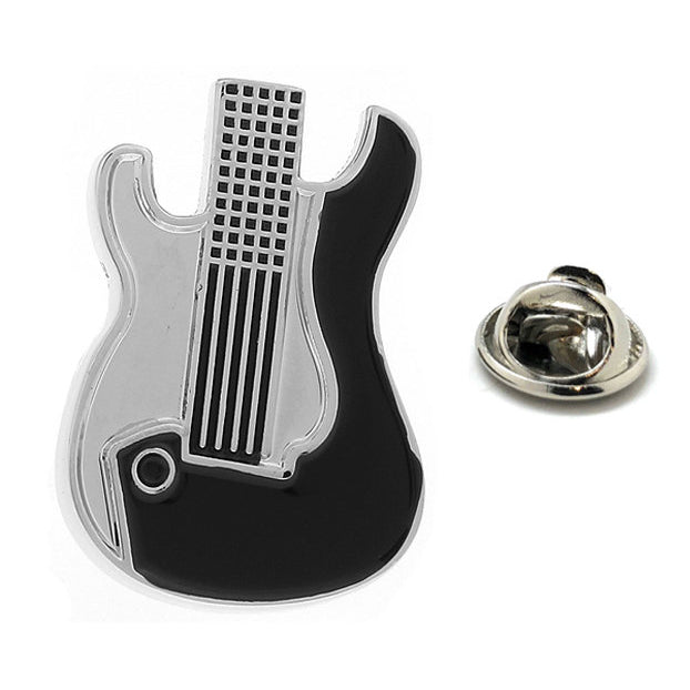 Enamel Pin Guitar Body Lapel Pin Silver Black Enamel Tie Tack Collector Pin Rock and Roll Rock Star Music Lover Comes Image 1