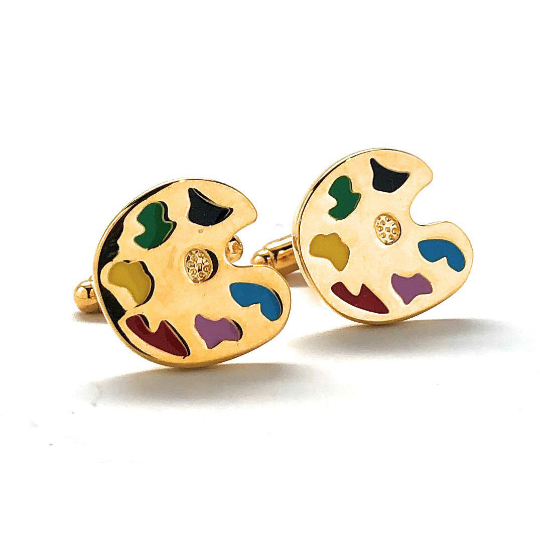 Artist Palette Cufflinks Gold Tone Finish Mixes Colors Bright Fun Coloring Art Painting 3D Details Cuff Links White Image 1