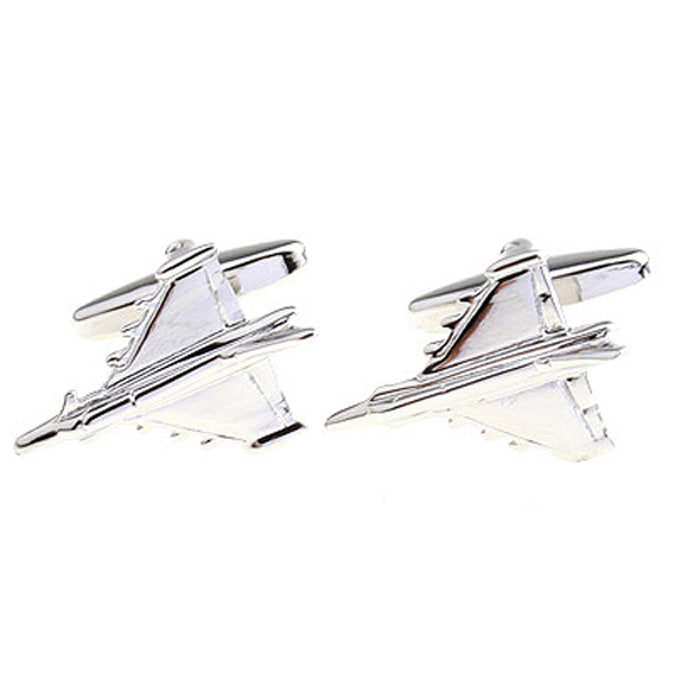 Silver Military Jet Fighter Airplane Cufflinks Airliner Flight Pilot Aviator Silver Tone Airplane Cuff Links Gifts for Image 1