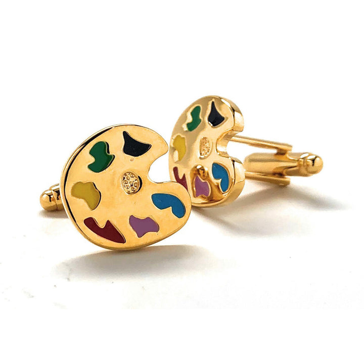 Artist Palette Cufflinks Gold Tone Finish Mixes Colors Bright Fun Coloring Art Painting 3D Details Cuff Links White Image 2