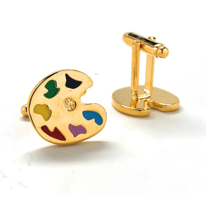 Artist Palette Cufflinks Gold Tone Finish Mixes Colors Bright Fun Coloring Art Painting 3D Details Cuff Links White Image 3