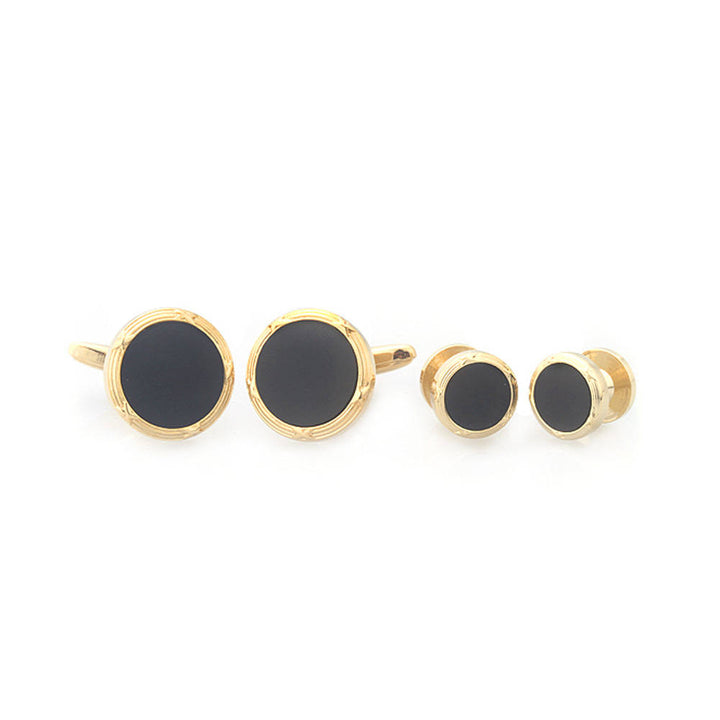 Special Order Gold Tone Black Onxy Cufflinks with 4 Matching Shirt Studs Gold Rim with Cuff Links Shirt Studs Comes with Image 2