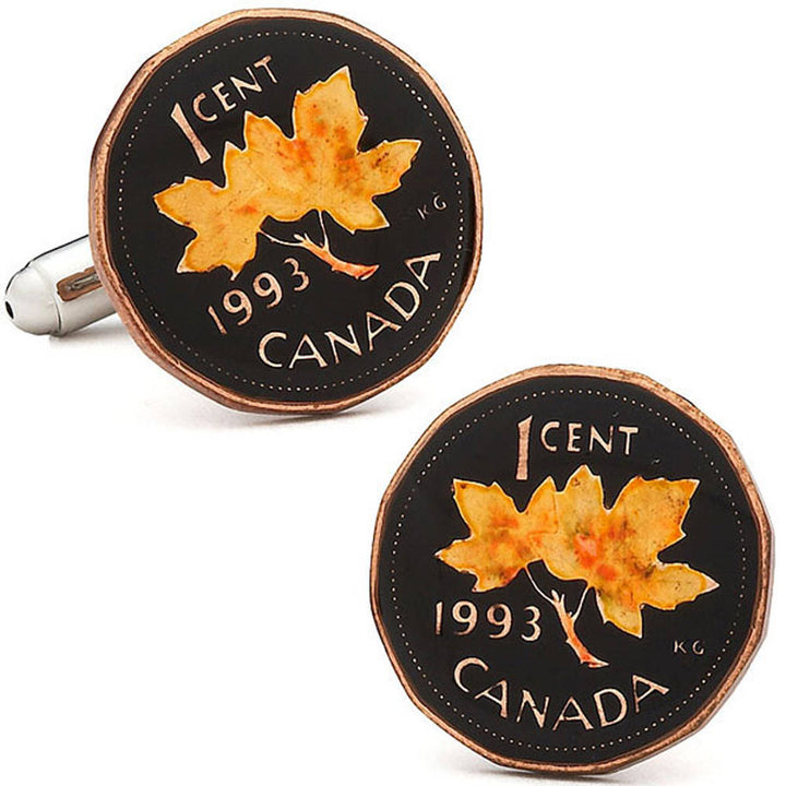 Enamel Cufflinks Hand Painted Canada Enamel Coin Jewelry Maple Leaf Canadian Cuff Links Calgary Edmonton Halifax Image 1