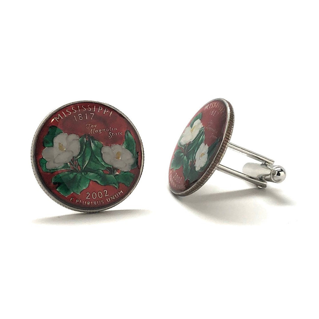 Enamel Cufflinks Hand Painted Mississippi Red State Quarter Enamel Coin Jewelry Money Currency Finance Accountant Cuff Image 2