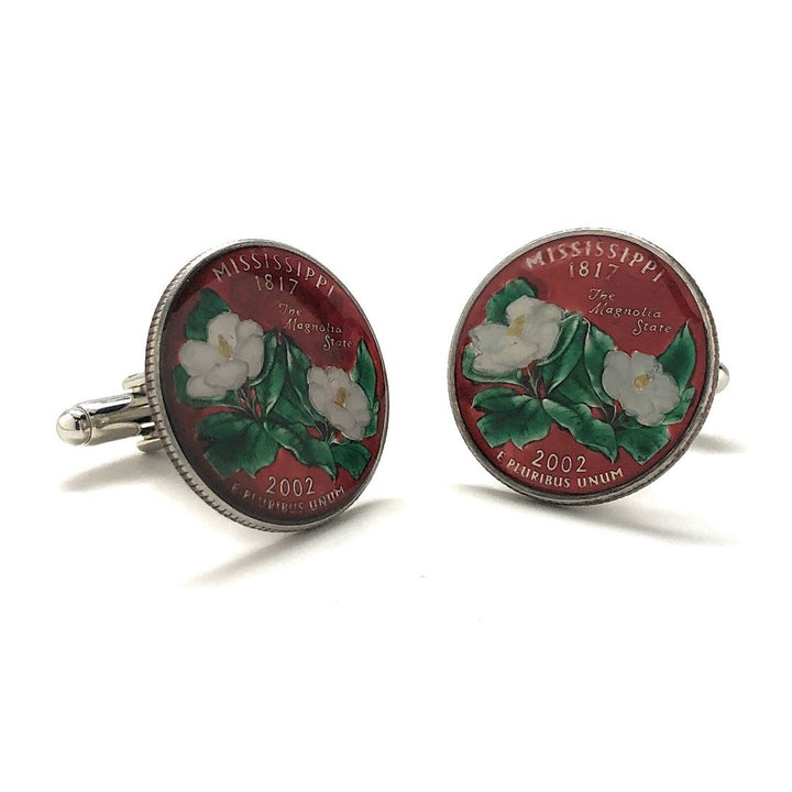 Enamel Cufflinks Hand Painted Mississippi Red State Quarter Enamel Coin Jewelry Money Currency Finance Accountant Cuff Image 3