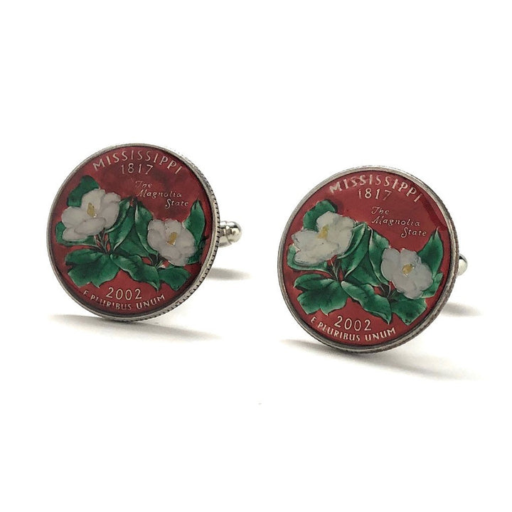 Enamel Cufflinks Hand Painted Mississippi Red State Quarter Enamel Coin Jewelry Money Currency Finance Accountant Cuff Image 4