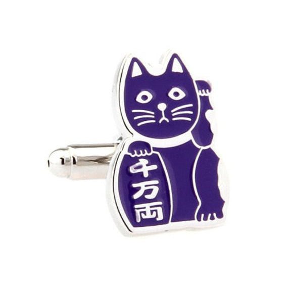 Purple Japanese Cat Cufflinks Lucky Cat Bring Prosperity to Owner Cufflinks Cuffs Image 1