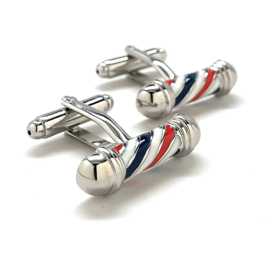 Barber Shop Pole Cufflinks Hair Cut and Shave Classic Fun Cool Cut Cuff Links Comes with Gift Box Gifts for Him Image 1