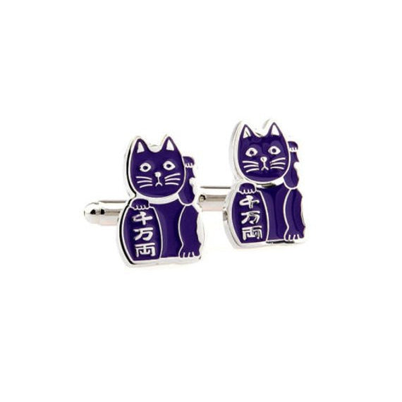 Purple Japanese Cat Cufflinks Lucky Cat Bring Prosperity to Owner Cufflinks Cuffs Image 2