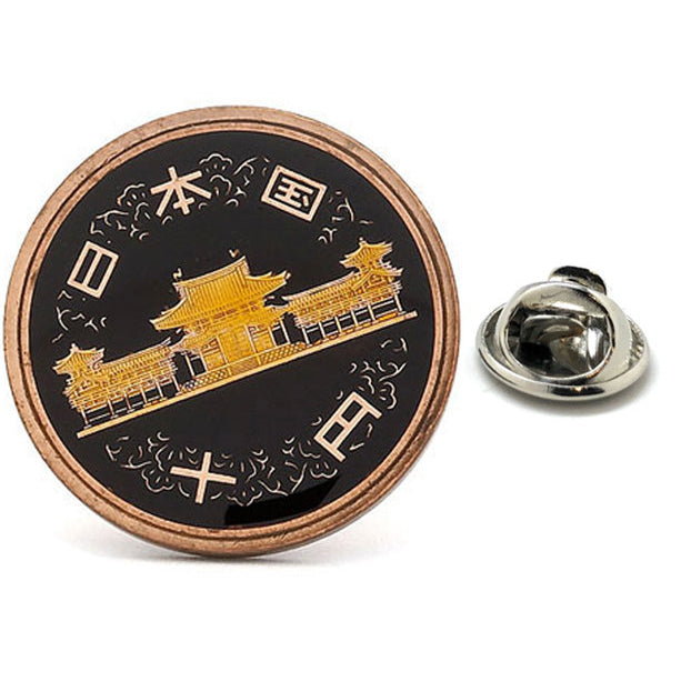 Enamel Pin Japanese Palace Enamel Coin Lapel Pin Tie Tack Collector Pin Black Yellow Coin Travel Souvenir Art Hand Image 1