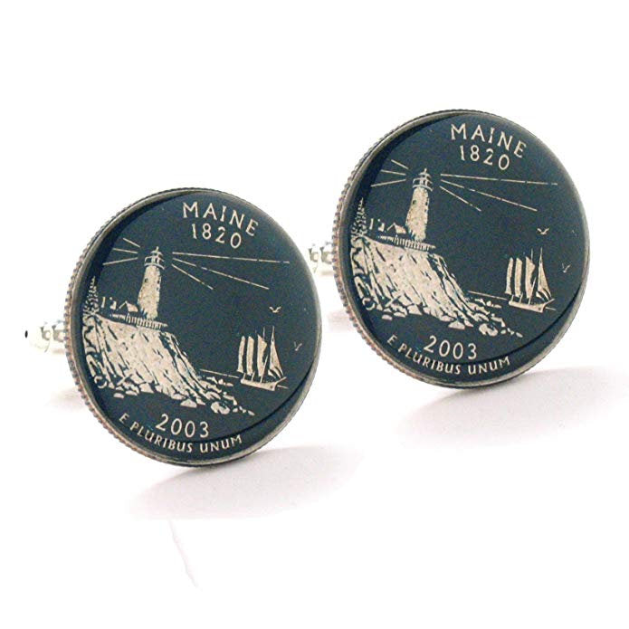 Birth Year Enamel Cufflinks Maine Quarter Suit Flag State Enamel Coin Jewelry USA United States America  England Proudly Image 1