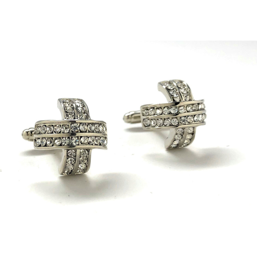 Wedding Cufflinks Diamond Crystals Celtic Cross Cufflinks Full Raised Details Silver Tone Cuff Links Comes with Gift Box Image 1