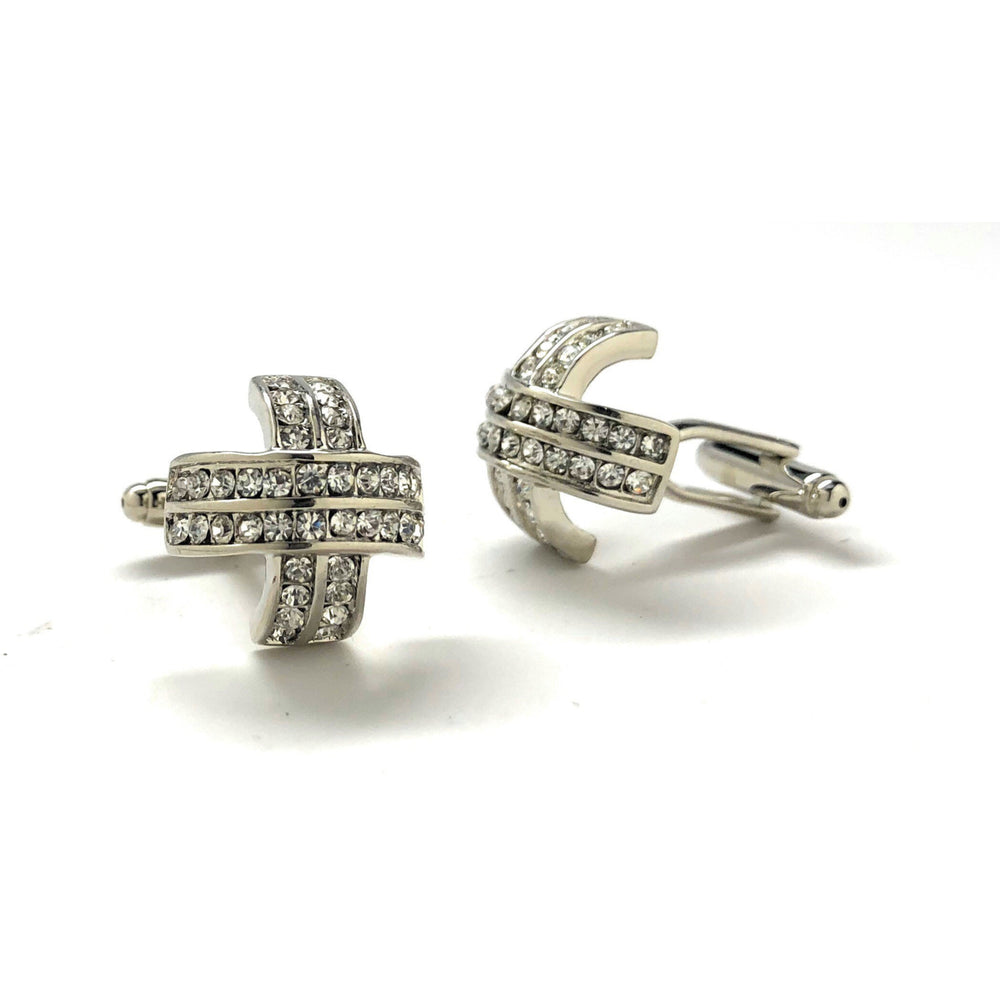 Wedding Cufflinks Diamond Crystals Celtic Cross Cufflinks Full Raised Details Silver Tone Cuff Links Comes with Gift Box Image 2