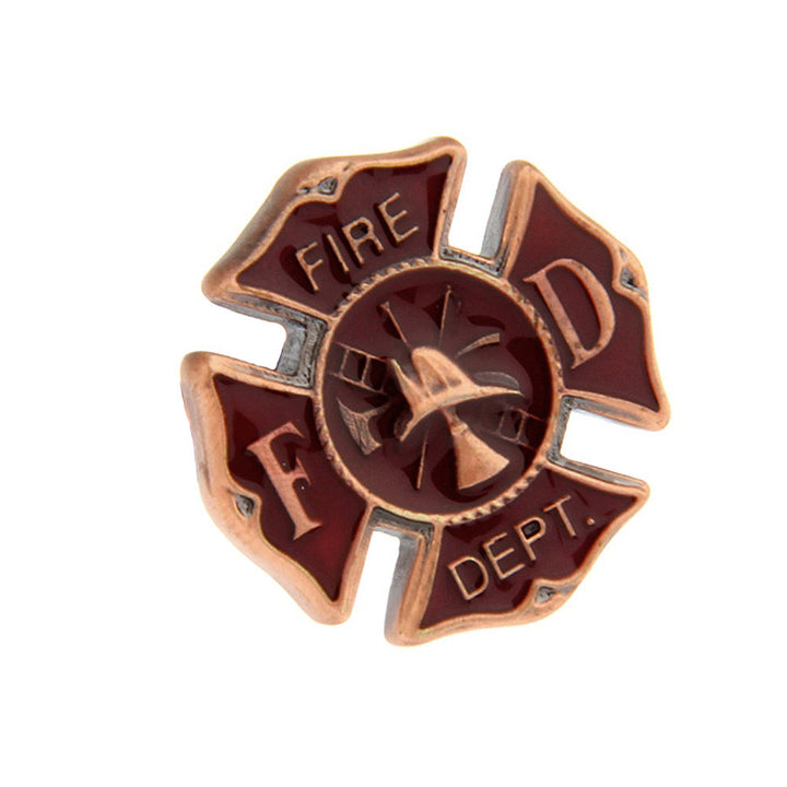 Enamel Pin Firemen Shield Lapel Pin Cut Out Fire Man Red and Copper Tone Tie Tack Comes with Gift Box Image 2