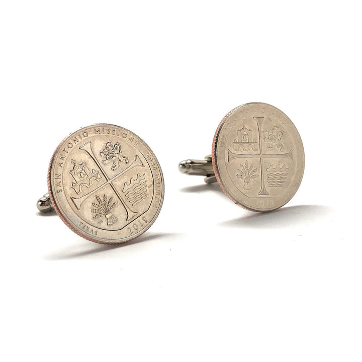 Birth Year Cufflinks US Mint San Antonio Mission Texas State Quarter Authentic US Enamel Back Coin Jewelry Unique Gift Image 1