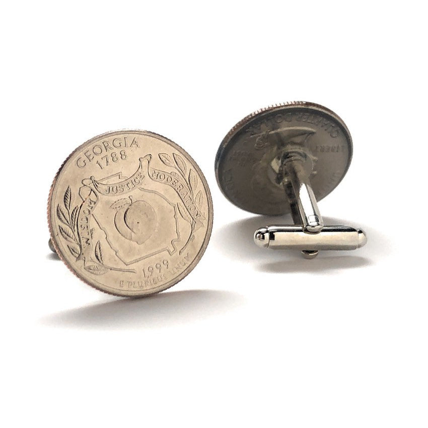 Birth Year Cufflinks Georgia State Quarter Enamel Coin Jewelry Money Currency Finance Accountant Designer US Mint Image 3