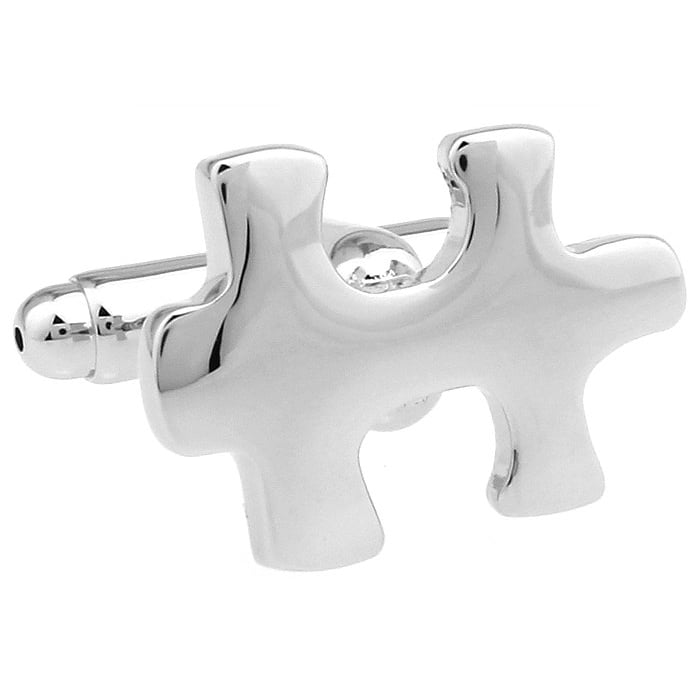 Jigsaw Puzzle Silver Puzzle Piece Cuff Links Silver Tone Party Cufflinks Image 1