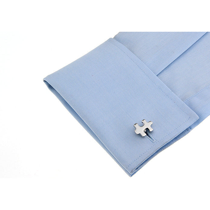 Jigsaw Puzzle Silver Puzzle Piece Cuff Links Silver Tone Party Cufflinks Image 3