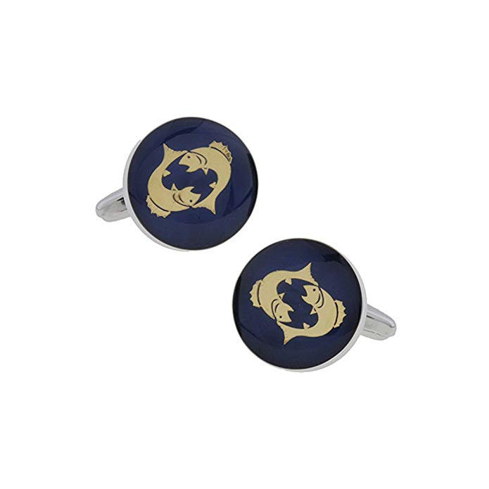 Pisces Zodiac Sign Cufflinks Deep Blue Enamel Gold Tone Symbol from Astrology Cuff Links Comes with Gift Box Image 1
