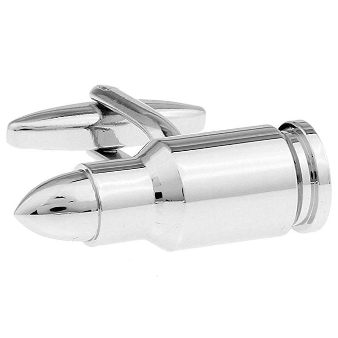 Mens Executive Cufflinks Military Collection Silver Tone Pointed Tip Gun Bullet Cuff Links Image 1