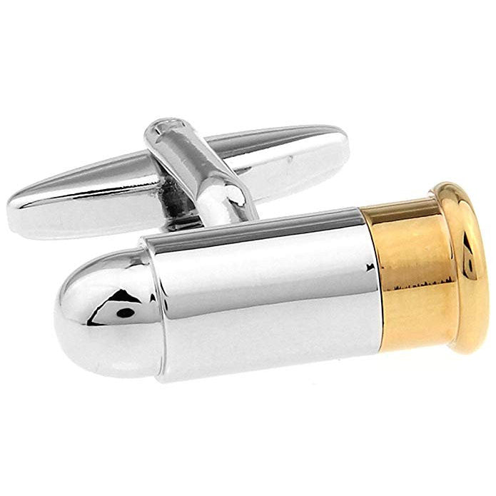 Mens Executive Cufflinks Military Collection Silver and Gold Tone Beveled End Gun Bullet Cuff Links Image 1