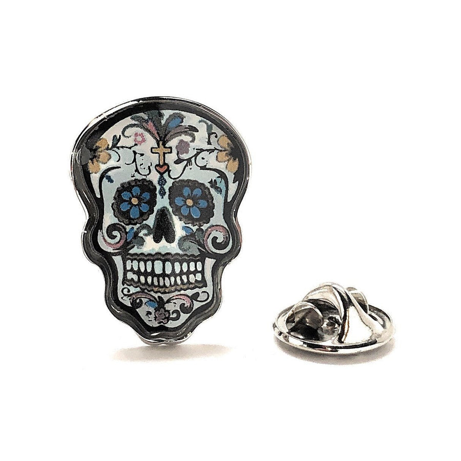 Enamel Pin Day of the Dead Skull and Cross Bones Lapel Pin Silver Designs Many to Choose From Halloween Skull Nightmares Image 1