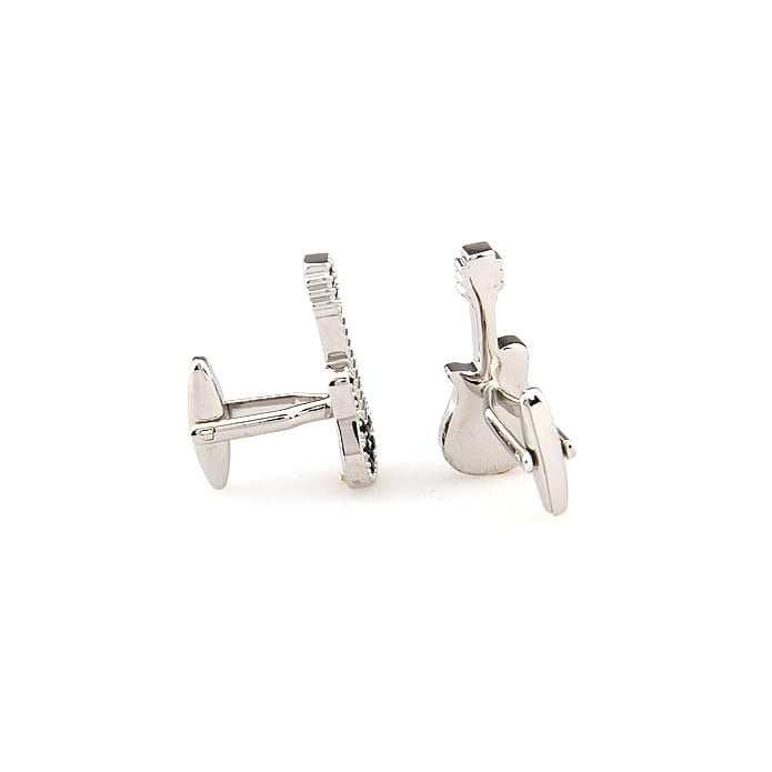 Electric Guitar Cufflinks Silver Black Crystals Full Guitar with Body and Neck Rock and Roll Cuff Links Comes with Gift Image 3