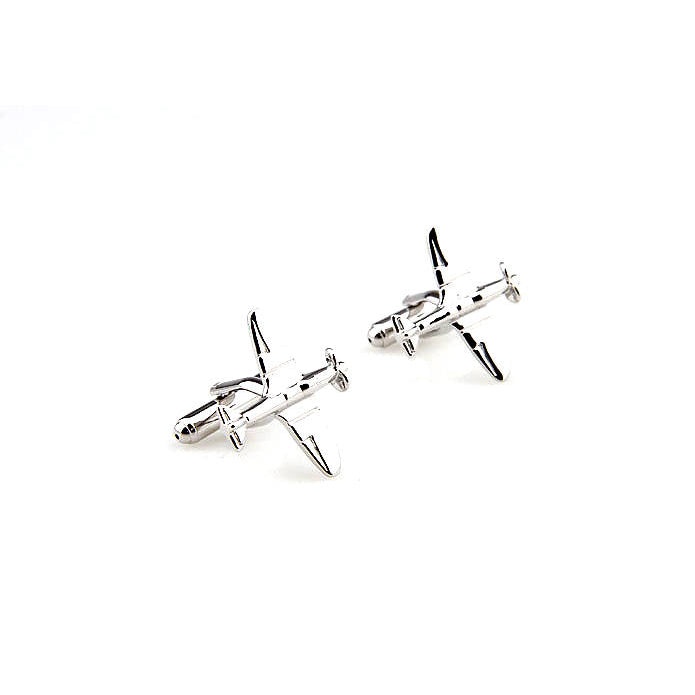 Silver Tone Military Cufflinks Prop Fighter Airplane Cuff Links Propeller Aircraft Fly Fast Fun Cool Unique Pilot Comes Image 1