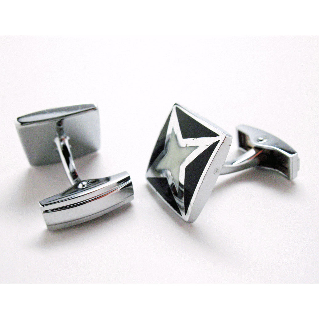 Shiny Silver Cufflinks Black Take Stage Star Struck Stainless Steel Classic Whale Tale Back Perfect Cuff Links Image 1