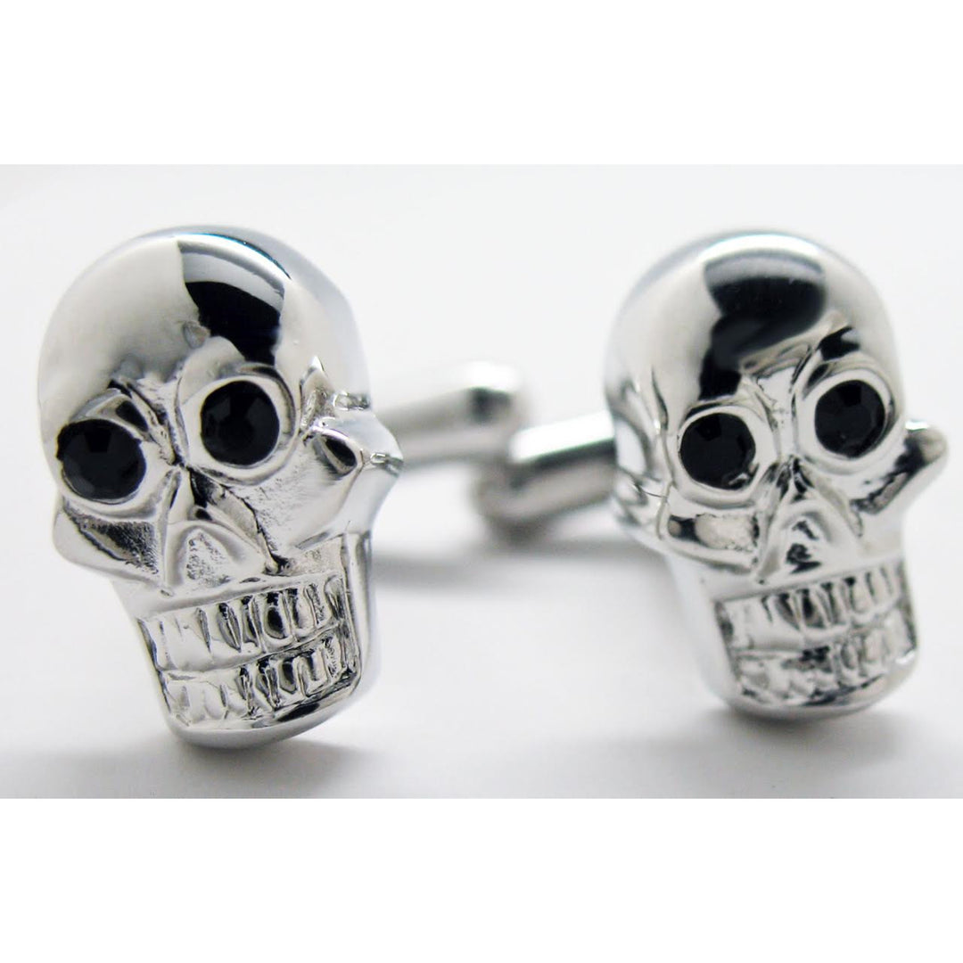 Dying to Be Rich Silver Skull with Souless Black Eyes Cufflinks Cuff Links Image 1