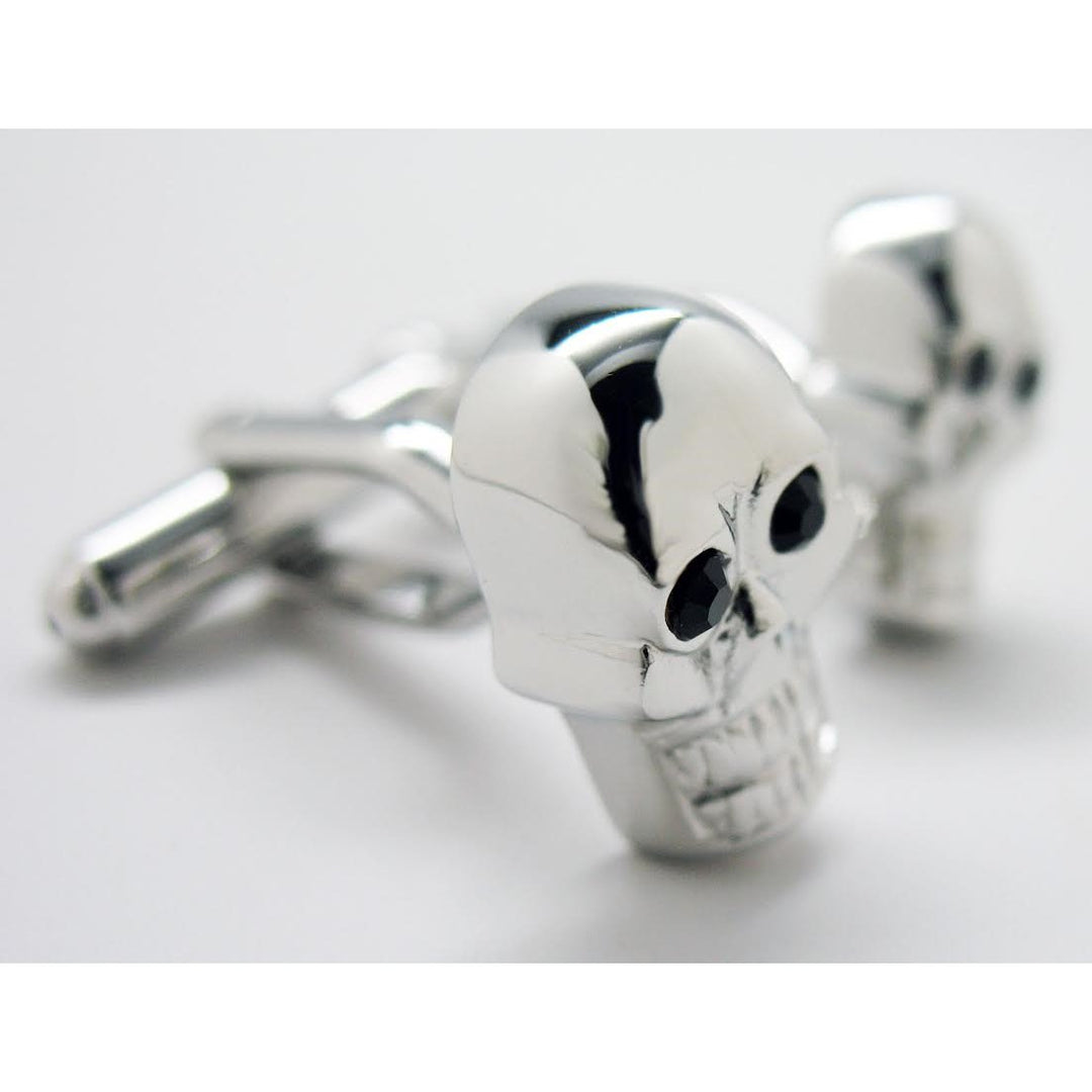 Dying to Be Rich Silver Skull with Souless Black Eyes Cufflinks Cuff Links Image 2