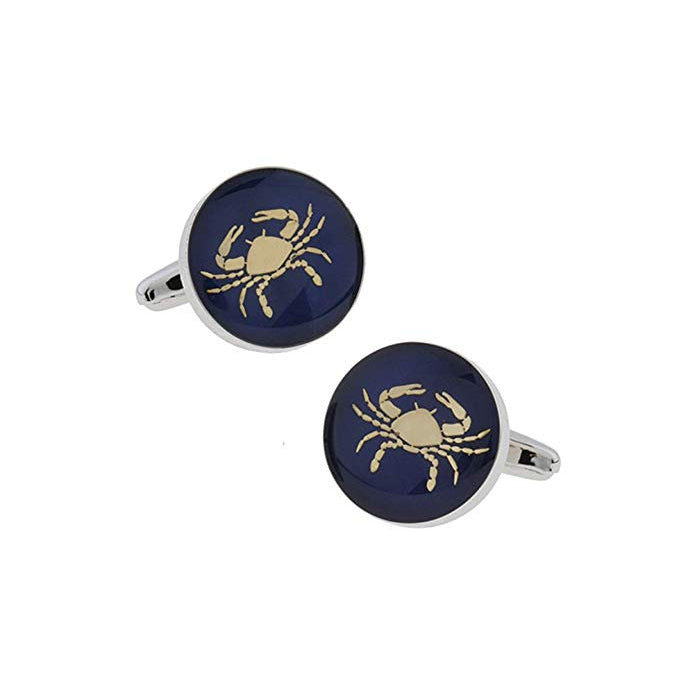 Cancer Zodiac Sign Cufflinks Deep Blue Enamel Gold Tone Symbol from Astrology Cuff Links Comes with Gift Box Image 1