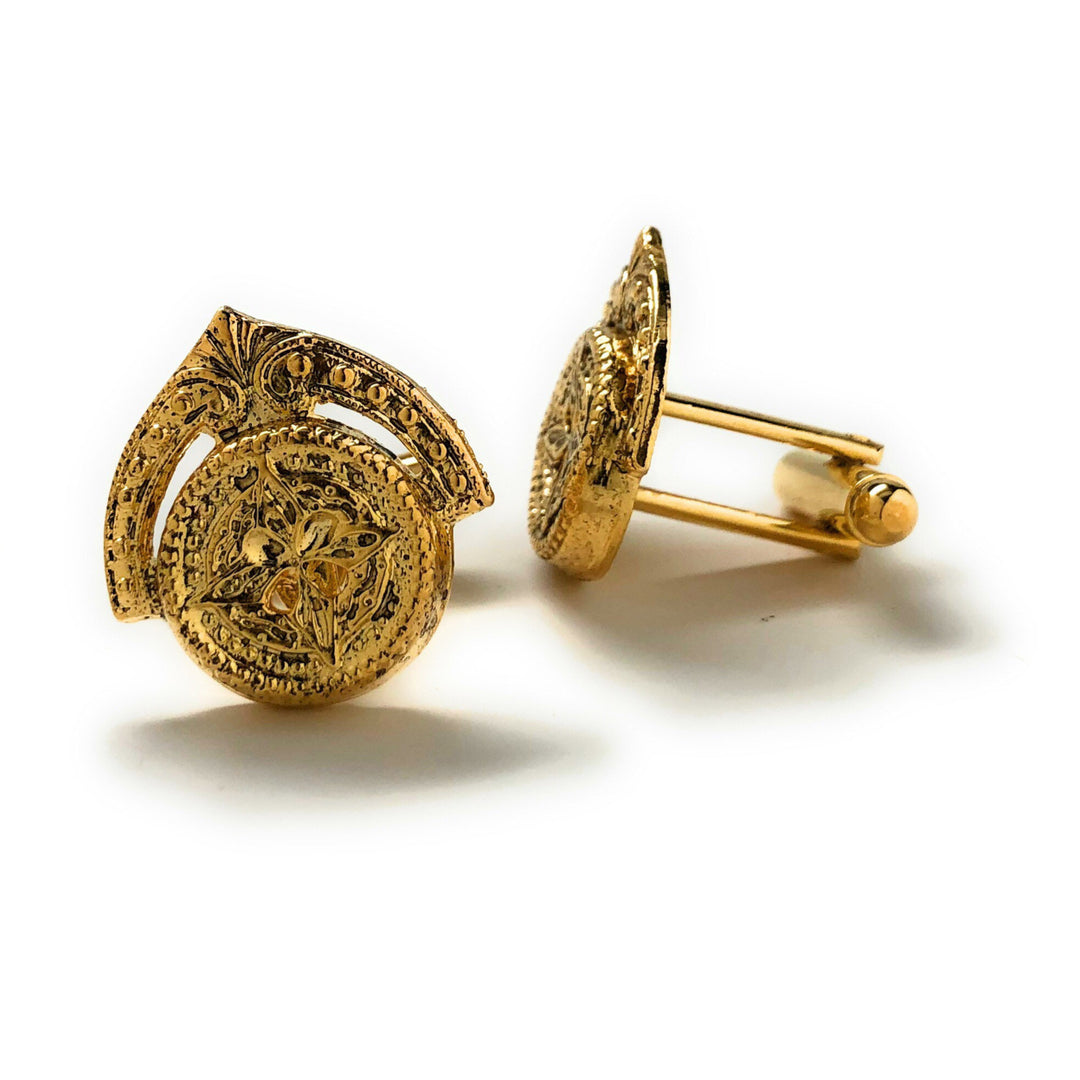 Gold Cufflinks Persian Starlight Crown Cufflinks Gold Tone Compass Map Key to the City Cuff Links Image 2