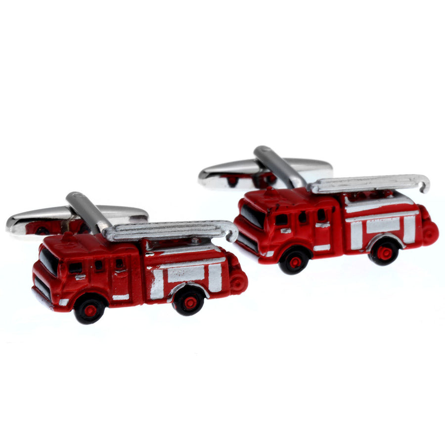 Fire Truck Cufflinks 3D Fun Red Enamel Firemen Cufflinks Cuff Links Image 1