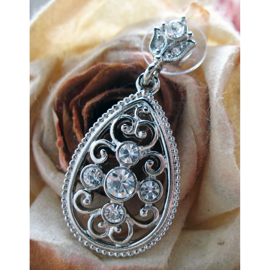 Vintage Silver Tear Earrings Silver Tone Sparkling Crystals Wedding Drop Earrings Silk Road Jewelry Image 1