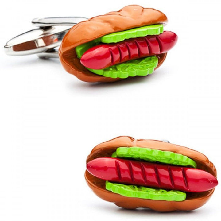 Enamel Hot Dog Cufflinks Coney Island Food Cuff Links fun jewelry novelty cuffs custom cufflinks unique jewelry wedding Image 1