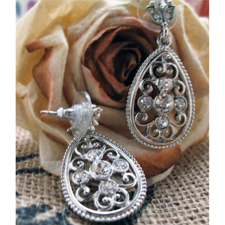 Vintage Silver Tear Earrings Silver Tone Sparkling Crystals Wedding Drop Earrings Silk Road Jewelry Image 3